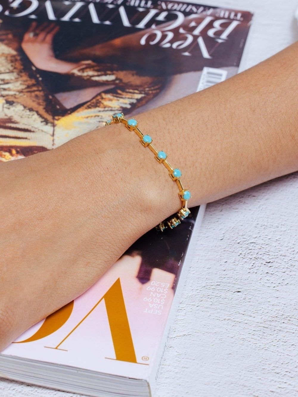 Sterling Silver 925 Gold Plated Turquoise CZ 4mm Tennis Bracelet